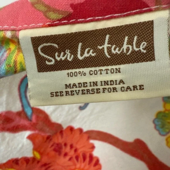 Sur La Table Floral Chinoiserie Apron w/ Pom Pom Trim - Vibrant Kitchen Chic - Picture 5 of 8